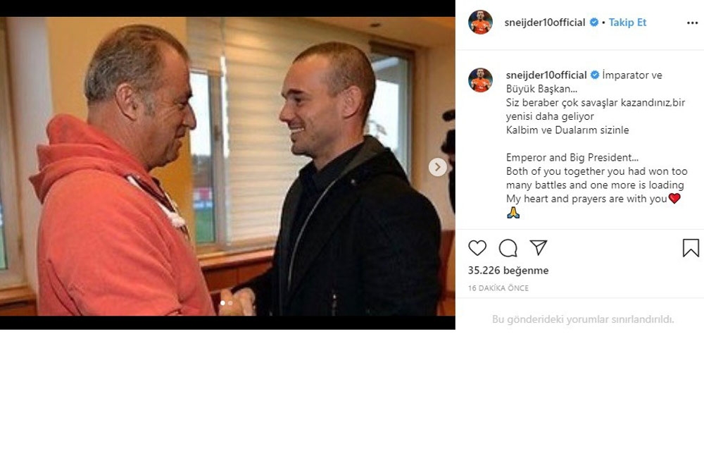 Wesley Sneijder’den Terim ve Albayrak’a geçmiş olsun mesajı