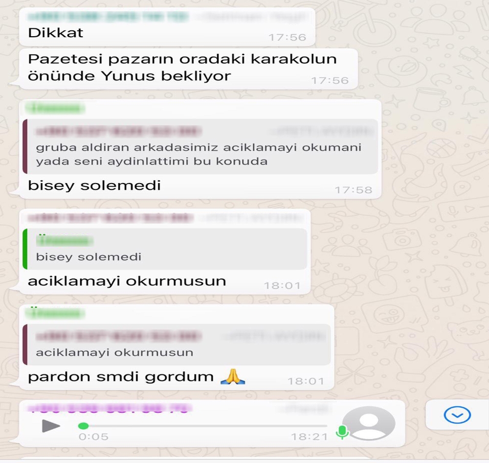 WhatsApp grubu kurarak uygulama noktalarını ifşa etmişler
